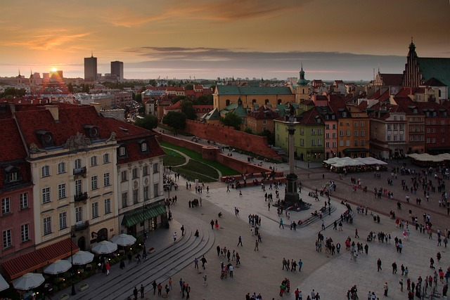 warsaw, the old town, sunset