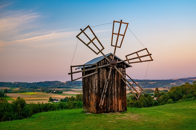 old windmill, hill, rural